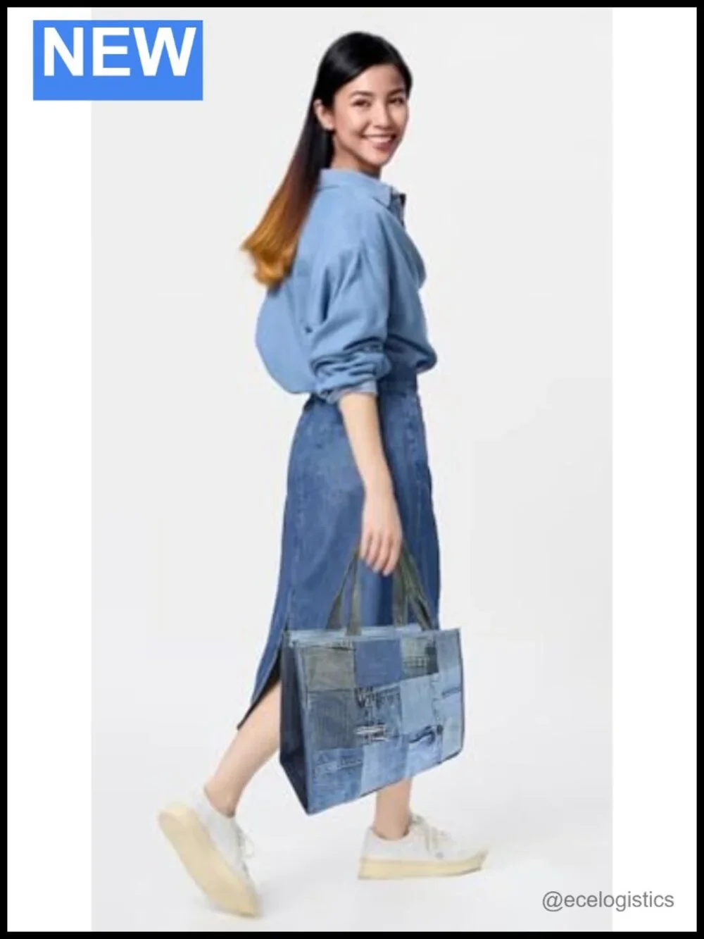 Upcycled Denim Patchwork Tote Bag Handmade Quilted Jean Purse Large Vintage Top